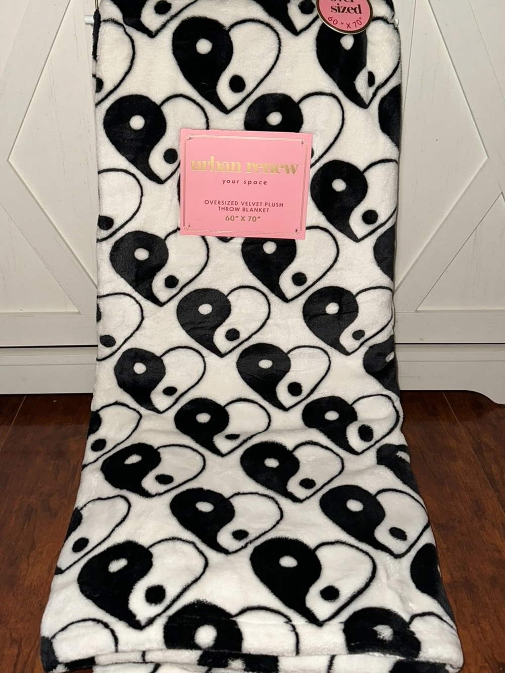 Urban Renewal Black & White Yin Yang Heart Plush Throw Blanket